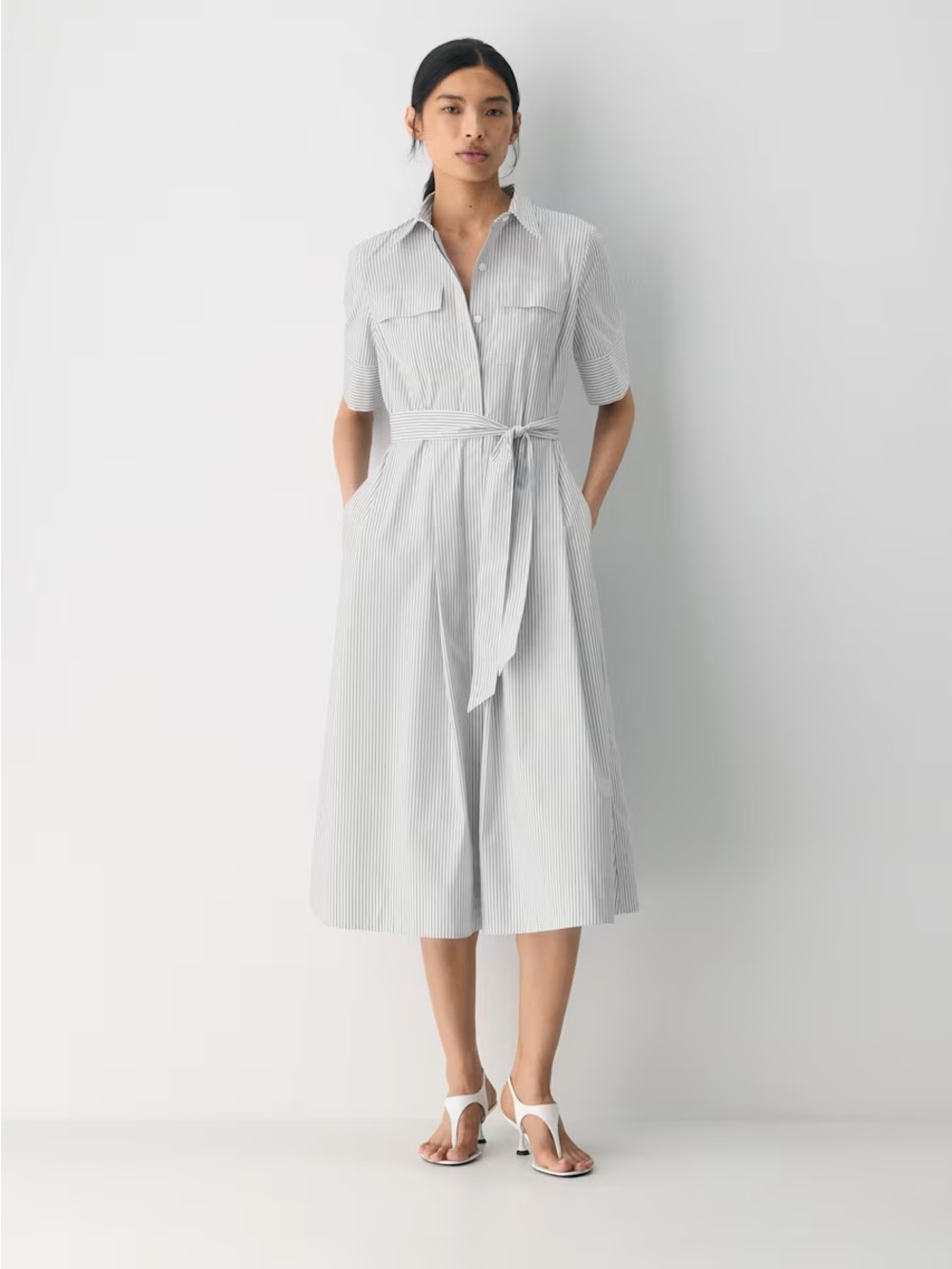 Fresno Poplin Dress, white and vintage navy stripe - Aritzia, Babaton